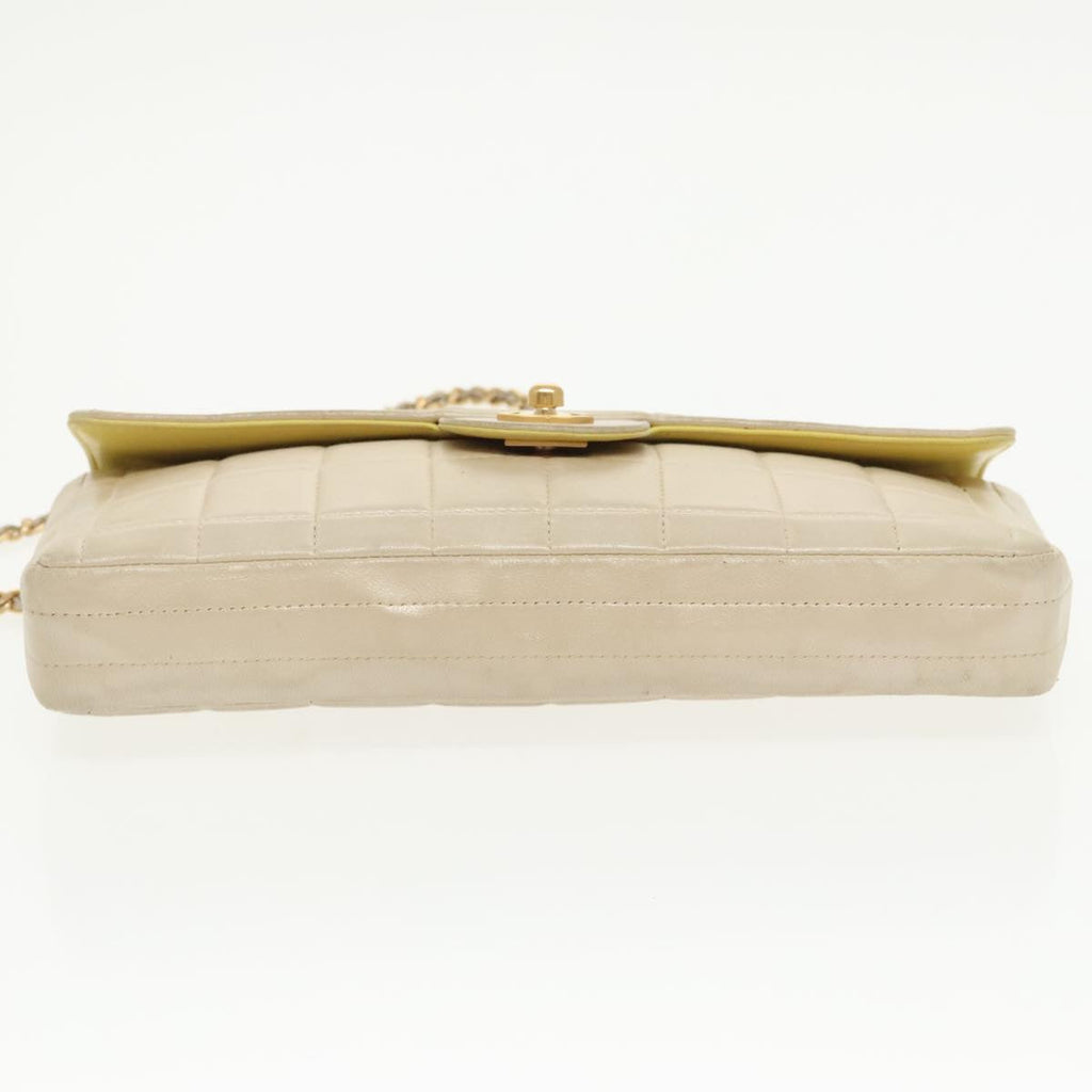CHANEL Choco Bar Chain Shoulder Bag Lamb Skin Gold Tone Gold CC bs20107