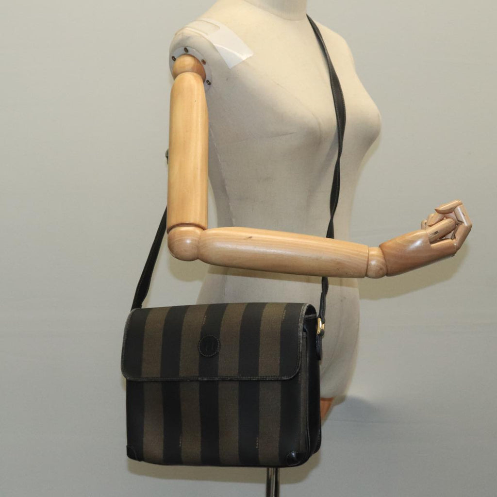 FENDI Pecan Canvas Shoulder Bag Brown Black bs20143