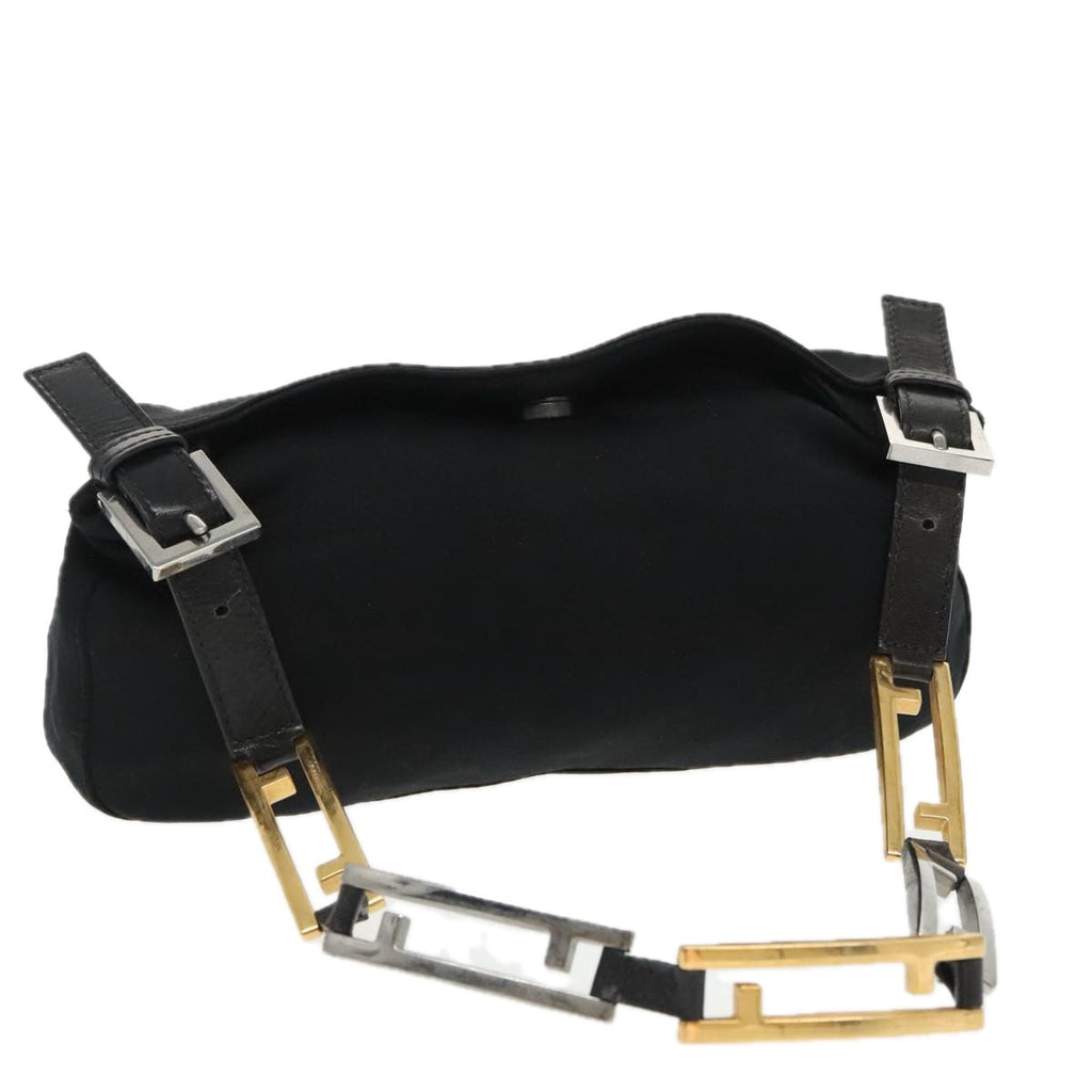 FENDI Shoulder Bag Nylon Black Gold Silver bs20145