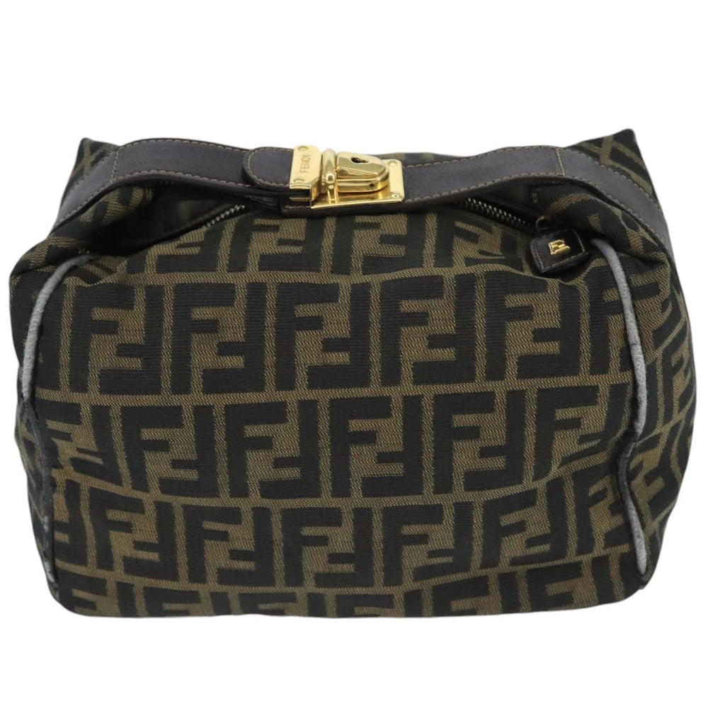 FENDI Zucca Canvas Hand Bag Brown Black gold bs20148