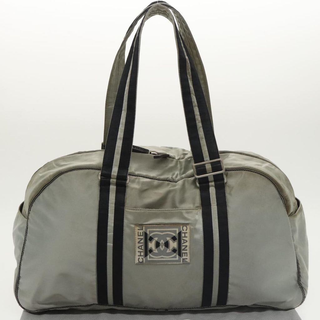CHANEL Sports Boston Bag Canvas Silver Black CC bs20164