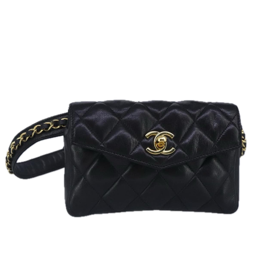 CHANEL Matelasse Chain Waist bag Lamb Skin Black Gold CC bs20175