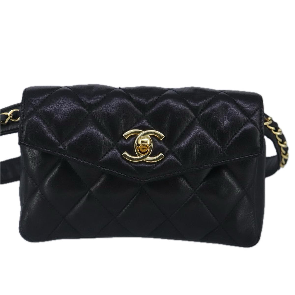 CHANEL Matelasse Chain Waist bag Lamb Skin Black Gold CC bs20175