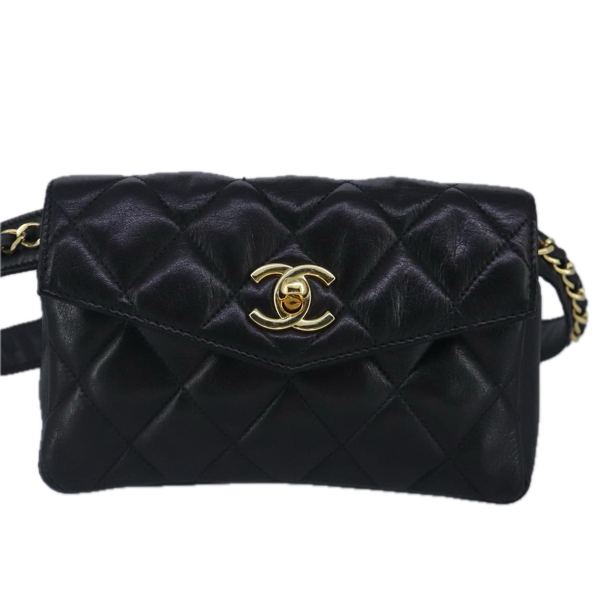 CHANEL Matelasse Chain Waist bag Lamb Skin Black Gold CC bs20175