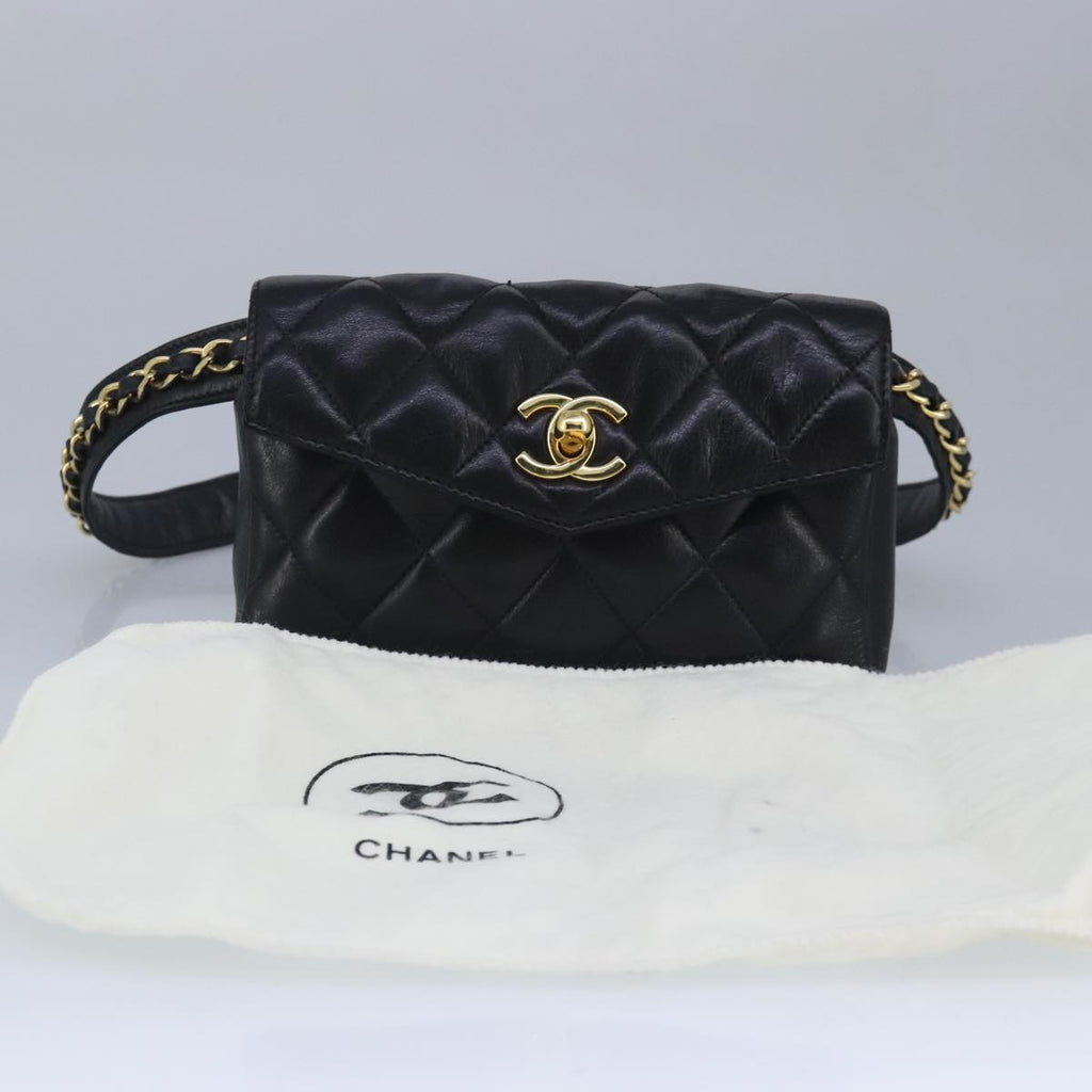 CHANEL Matelasse Chain Waist bag Lamb Skin Black Gold CC bs20175