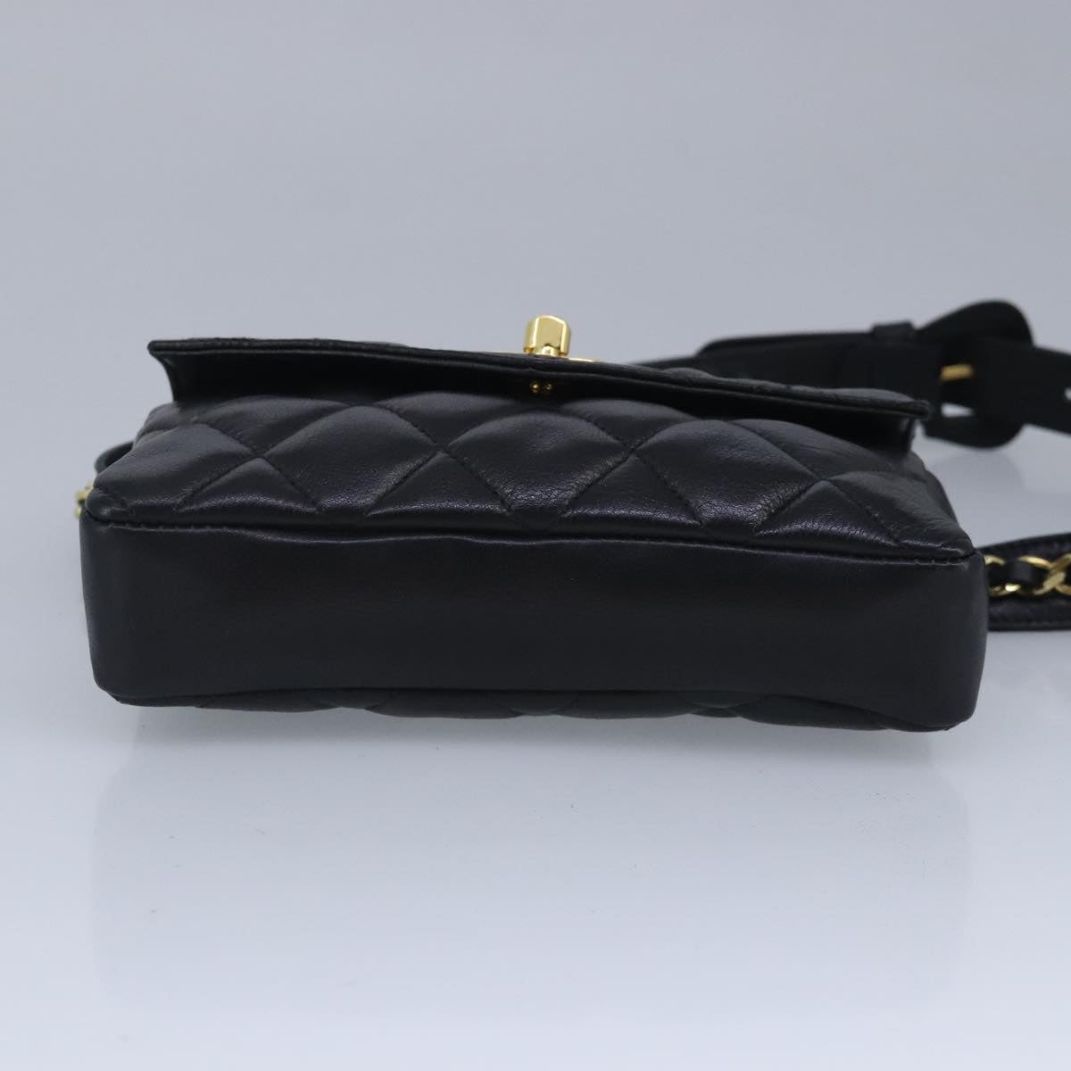 CHANEL Matelasse Chain Waist bag Lamb Skin Black Gold CC bs20175