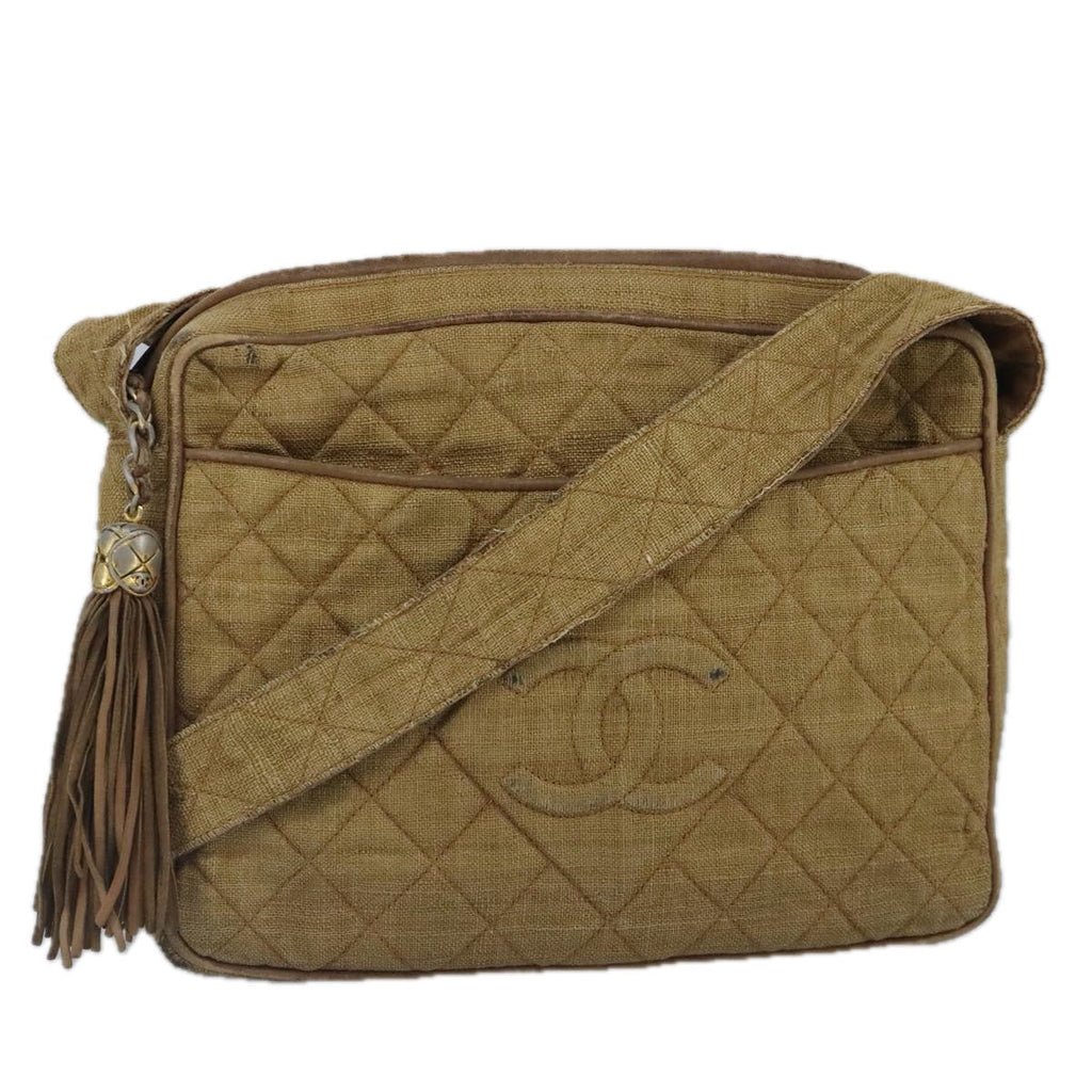 CHANEL Matelasse Shoulder Bag Canvas Beige CC bs20198