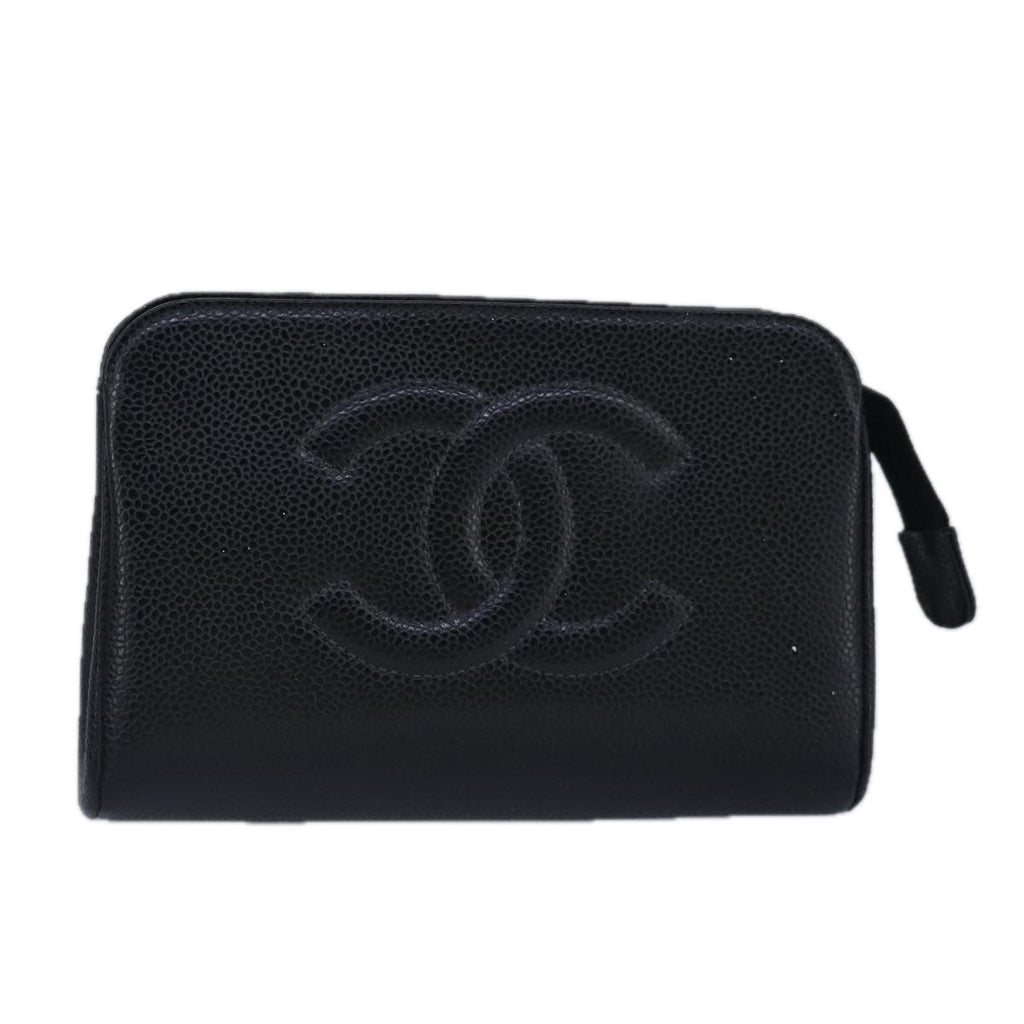 CHANEL COCO Mark Pouch Caviar Skin Black Gold CC bs20200