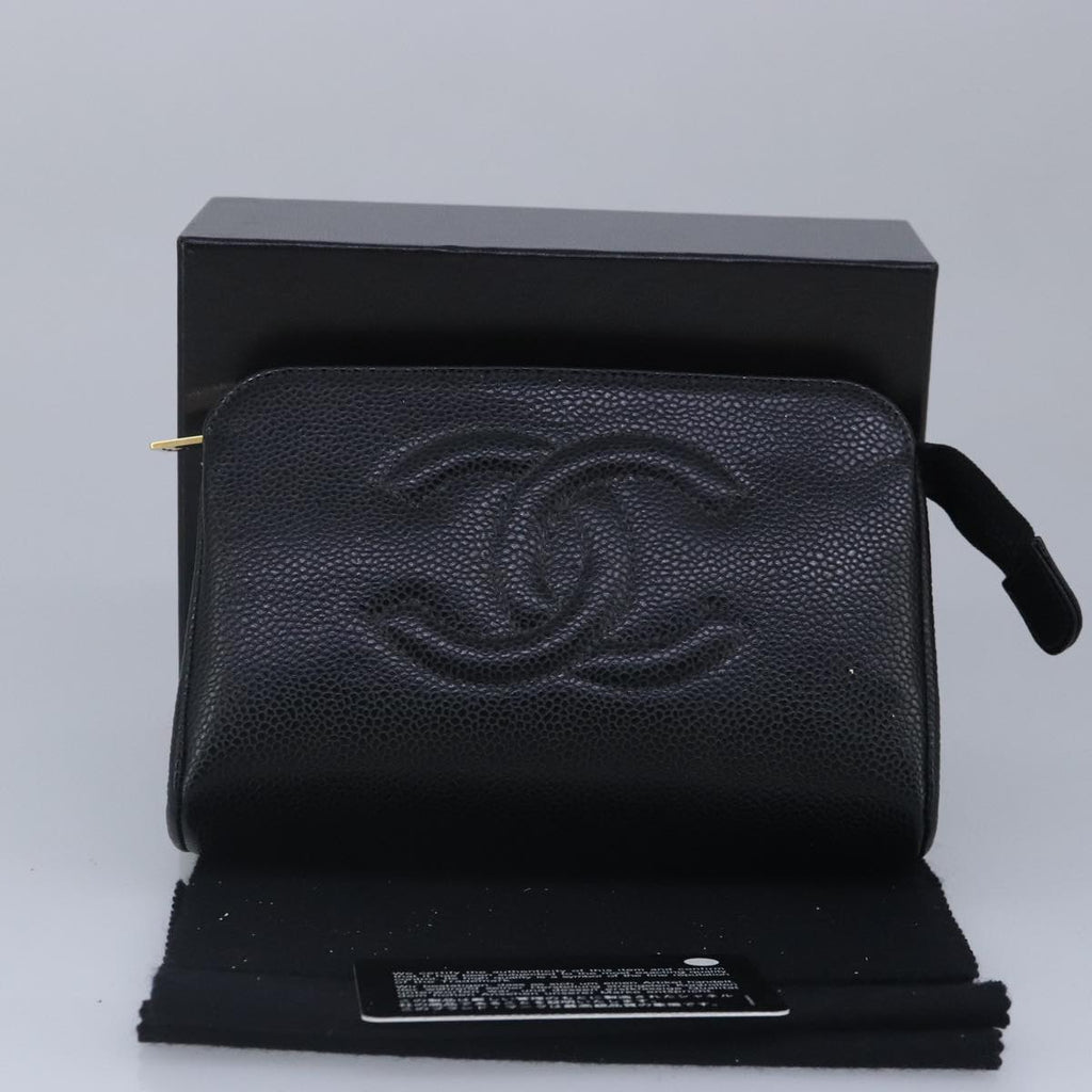 CHANEL COCO Mark Pouch Caviar Skin Black Gold CC bs20200