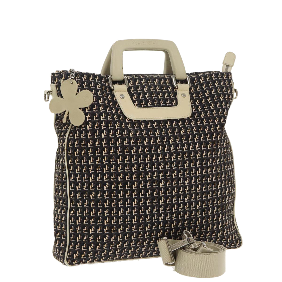 CHANEL Hand Bag Canvas 2way Black Silver CC bs20203