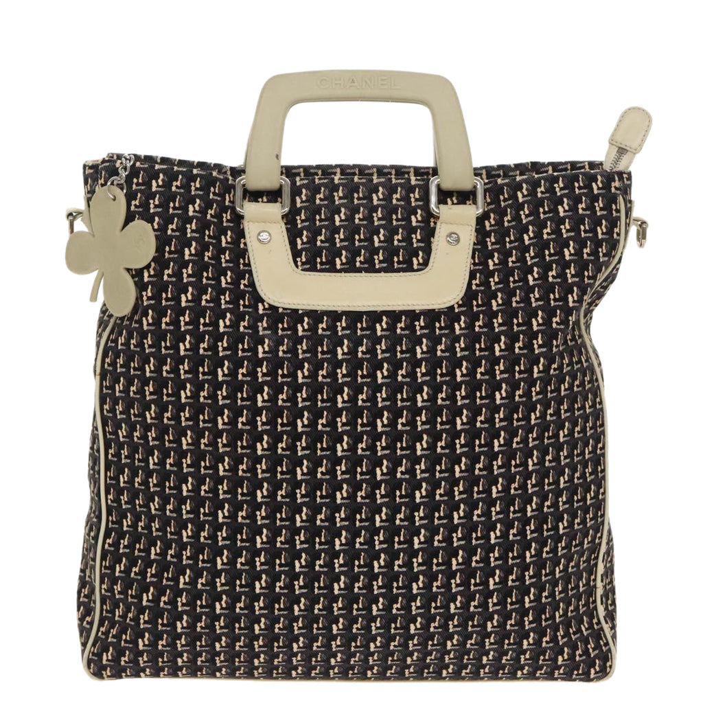 CHANEL Hand Bag Canvas 2way Black Silver CC bs20203