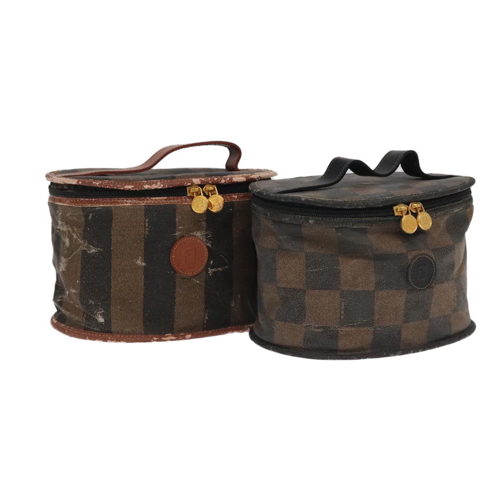 FENDI Pecan Canvas Vanity Cosmetic Pouch 2Set Black Brown bs20219