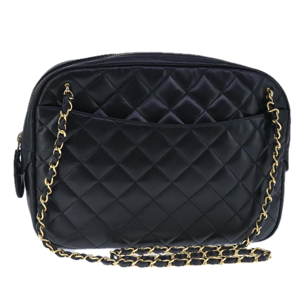CHANEL Matelasse Chain Shoulder Bag Lamb Skin Black Gold CC bs20231