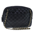 CHANEL Matelasse Chain Shoulder Bag Lamb Skin Black Gold CC bs20231