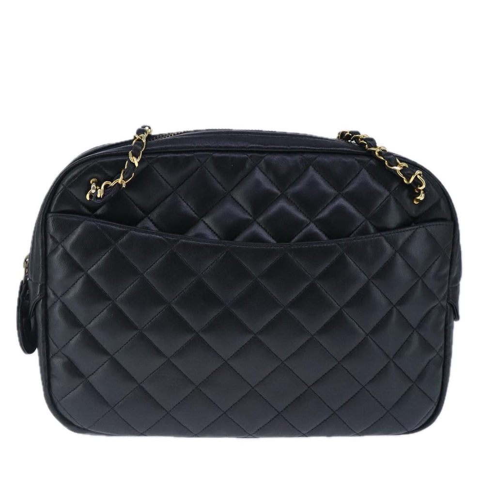 CHANEL Matelasse Chain Shoulder Bag Lamb Skin Black Gold CC bs20231