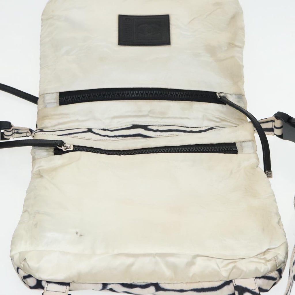 CHANEL Sports Shoulder Bag Nylon White Black Silver CC bs20241