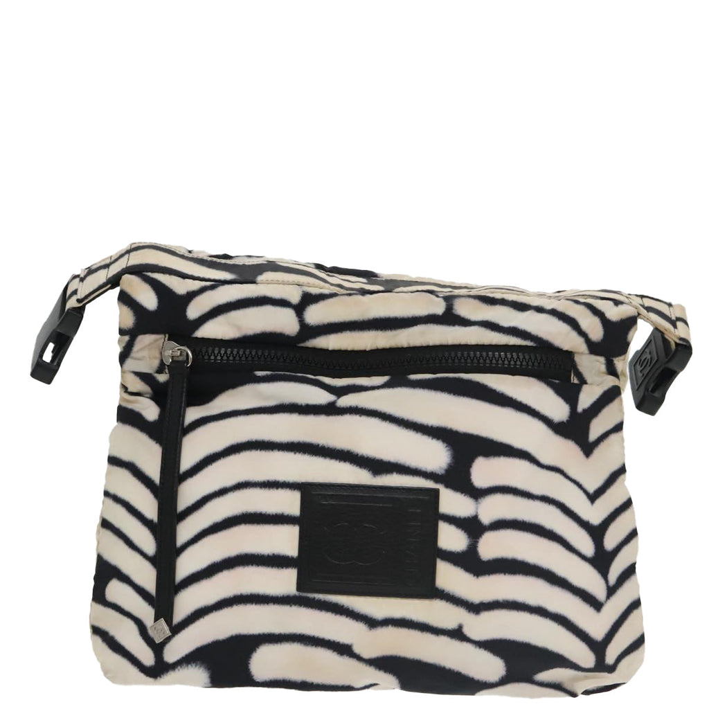 CHANEL Sports Shoulder Bag Nylon White Black Silver CC bs20241