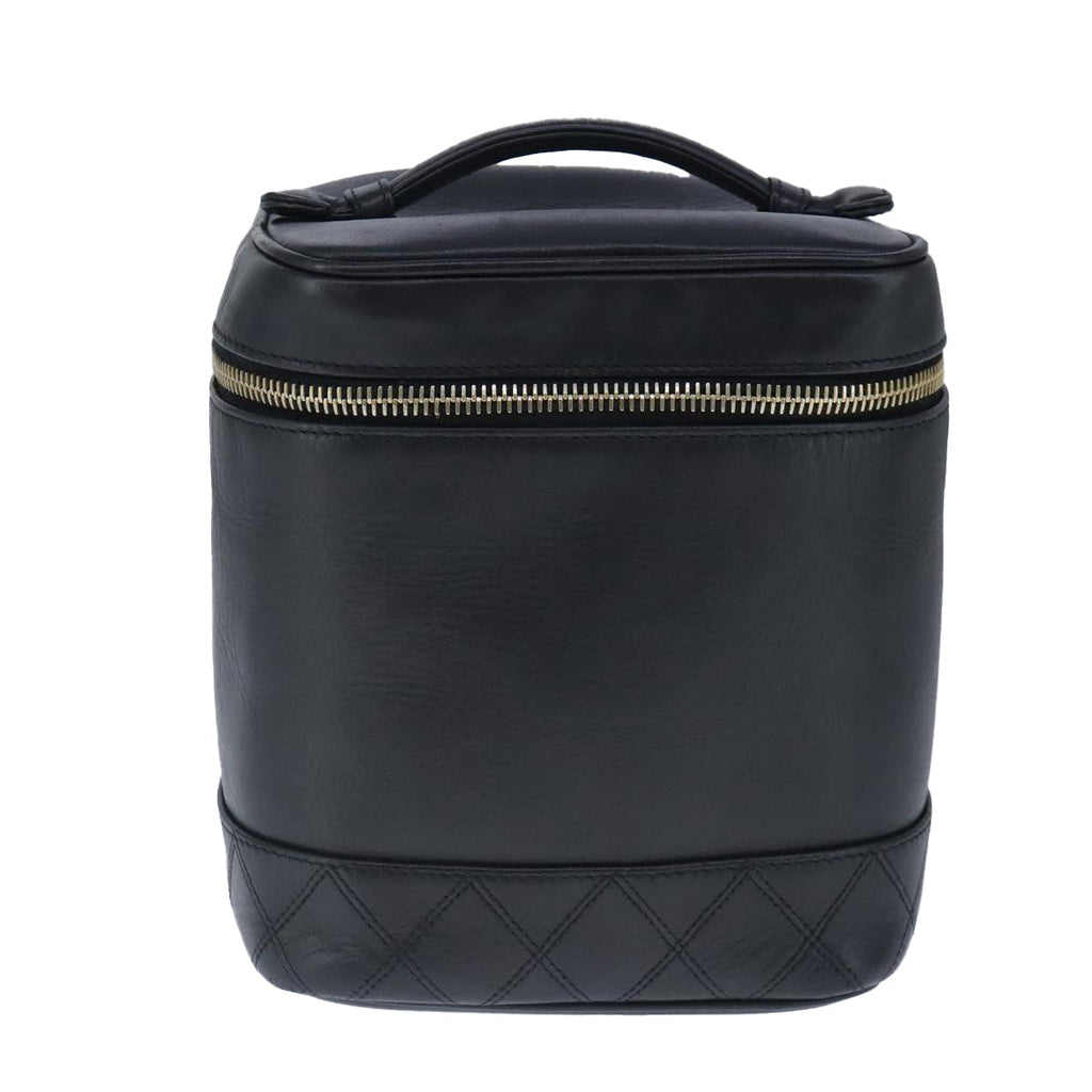 CHANEL Vanity Cosmetic Pouch Calfskin Black Gold CC bs20307