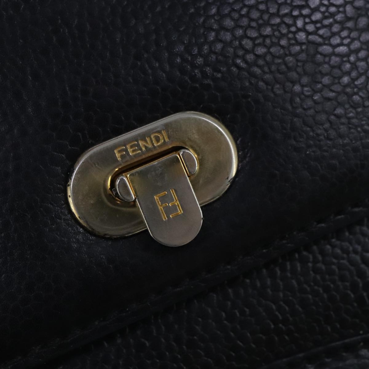 FENDI Hand Bag Leather Black Gold bs20329