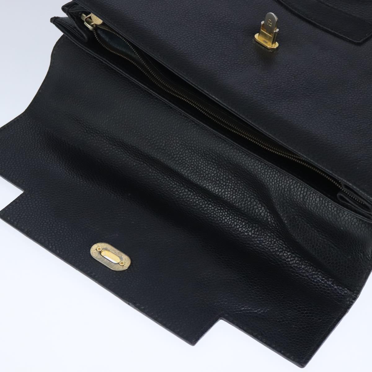 FENDI Hand Bag Leather Black Gold bs20329