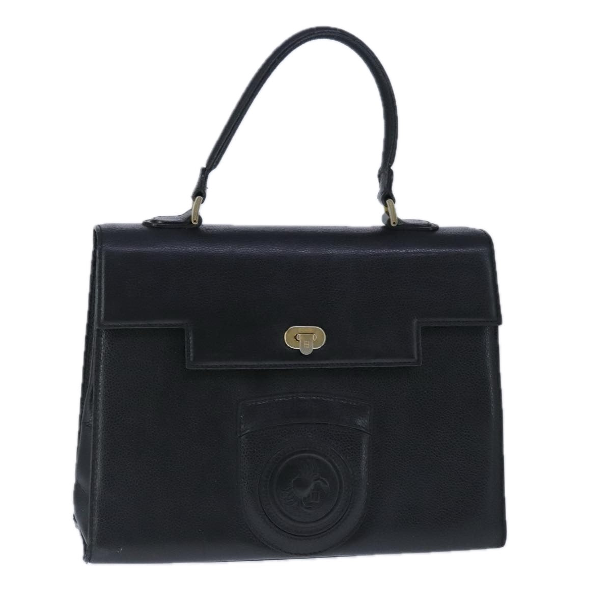 FENDI Hand Bag Leather Black Gold bs20329