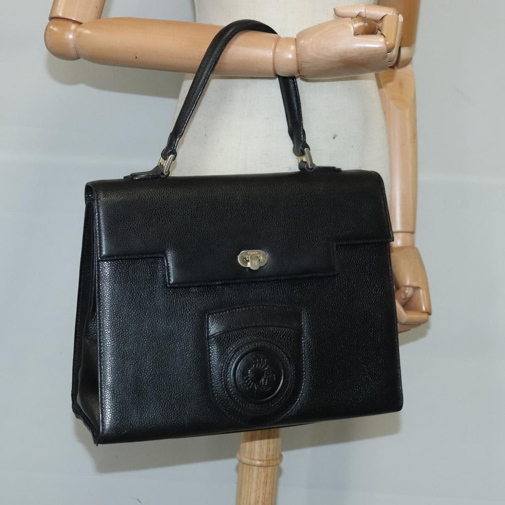 FENDI Hand Bag Leather Black Gold bs20329