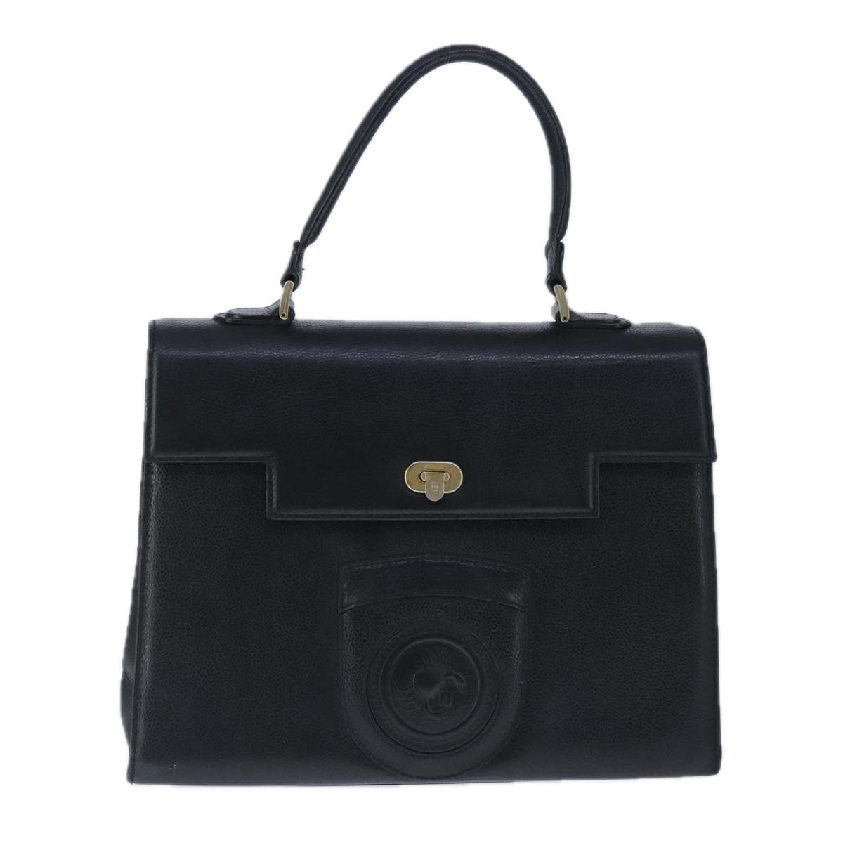 FENDI Hand Bag Leather Black Gold bs20329