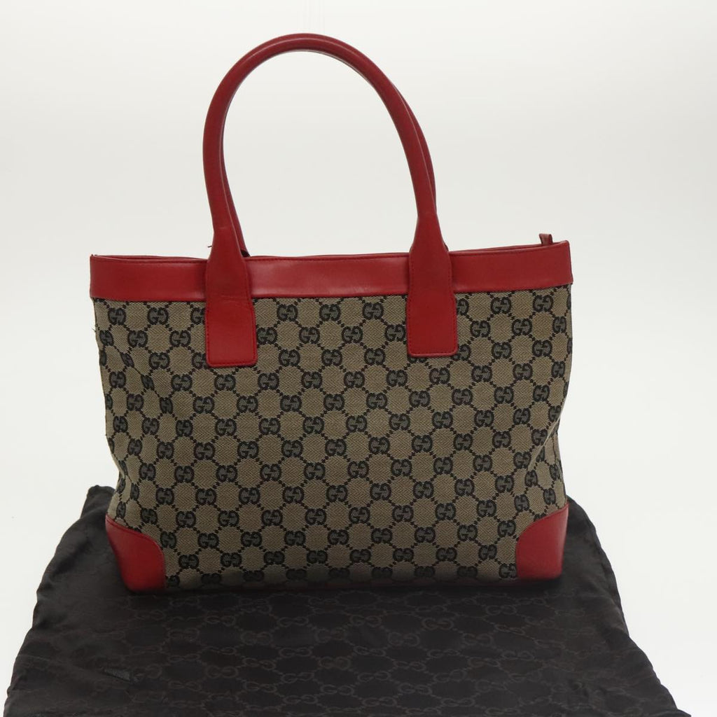 GUCCI GG Canvas Tote Bag Beige Red  Gold 002 1119 bs20331