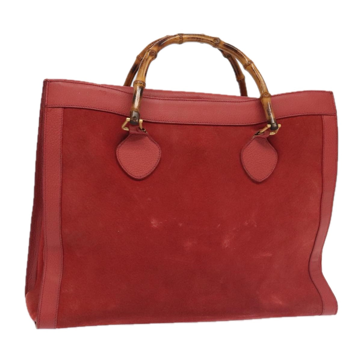GUCCI Bamboo Hand Bag Suede Leather Red Gold 002 1186 0259 bs20333
