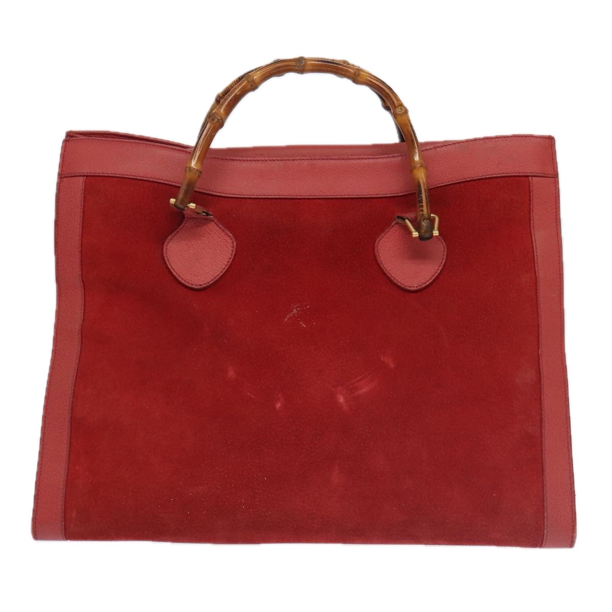 GUCCI Bamboo Hand Bag Suede Leather Red Gold 002 1186 0259 bs20333