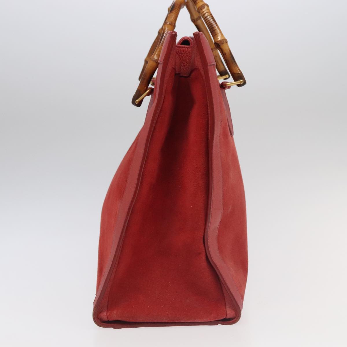 GUCCI Bamboo Hand Bag Suede Leather Red Gold 002 1186 0259 bs20333