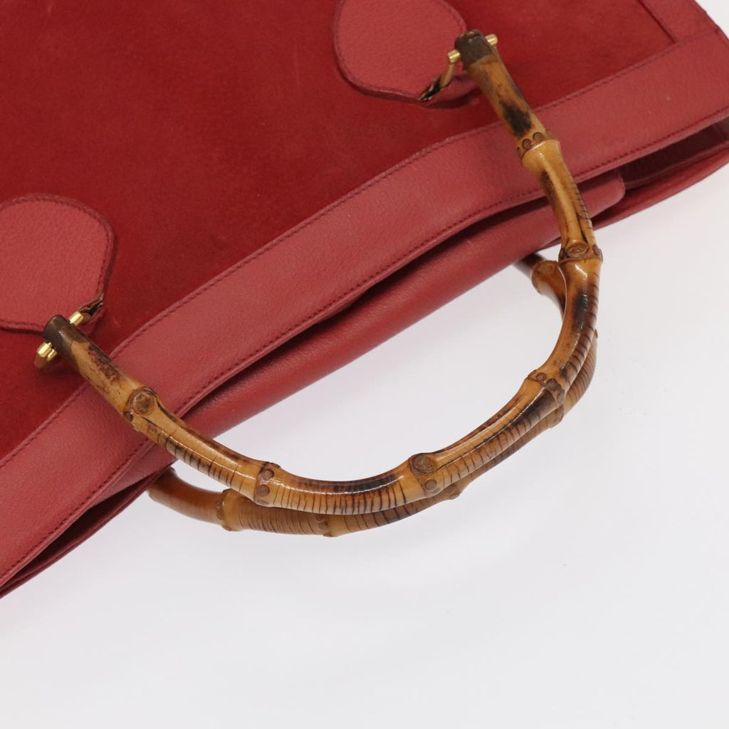 GUCCI Bamboo Hand Bag Suede Leather Red Gold 002 1186 0259 bs20333