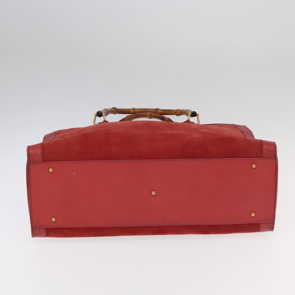 GUCCI Bamboo Hand Bag Suede Leather Red Gold 002 1186 0259 bs20333