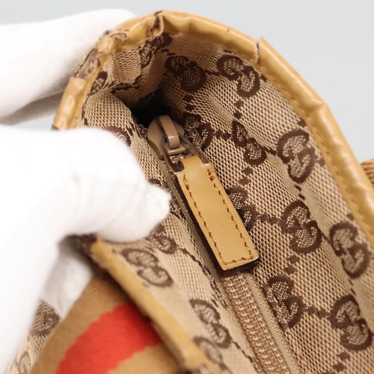 GUCCI GG Canvas Sherry Line Tote Bag Beige Red Gold 019 0401 bs20335