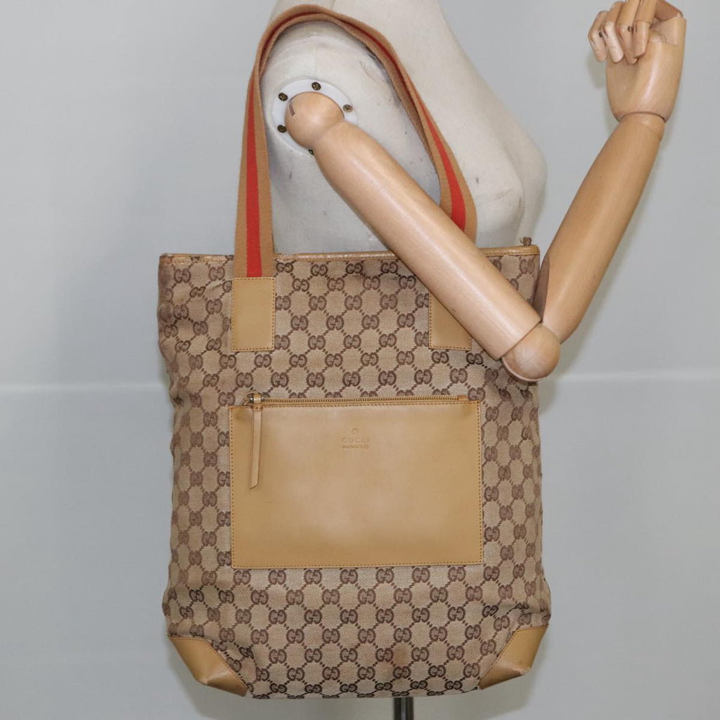 GUCCI GG Canvas Sherry Line Tote Bag Beige Red Gold 019 0401 bs20335