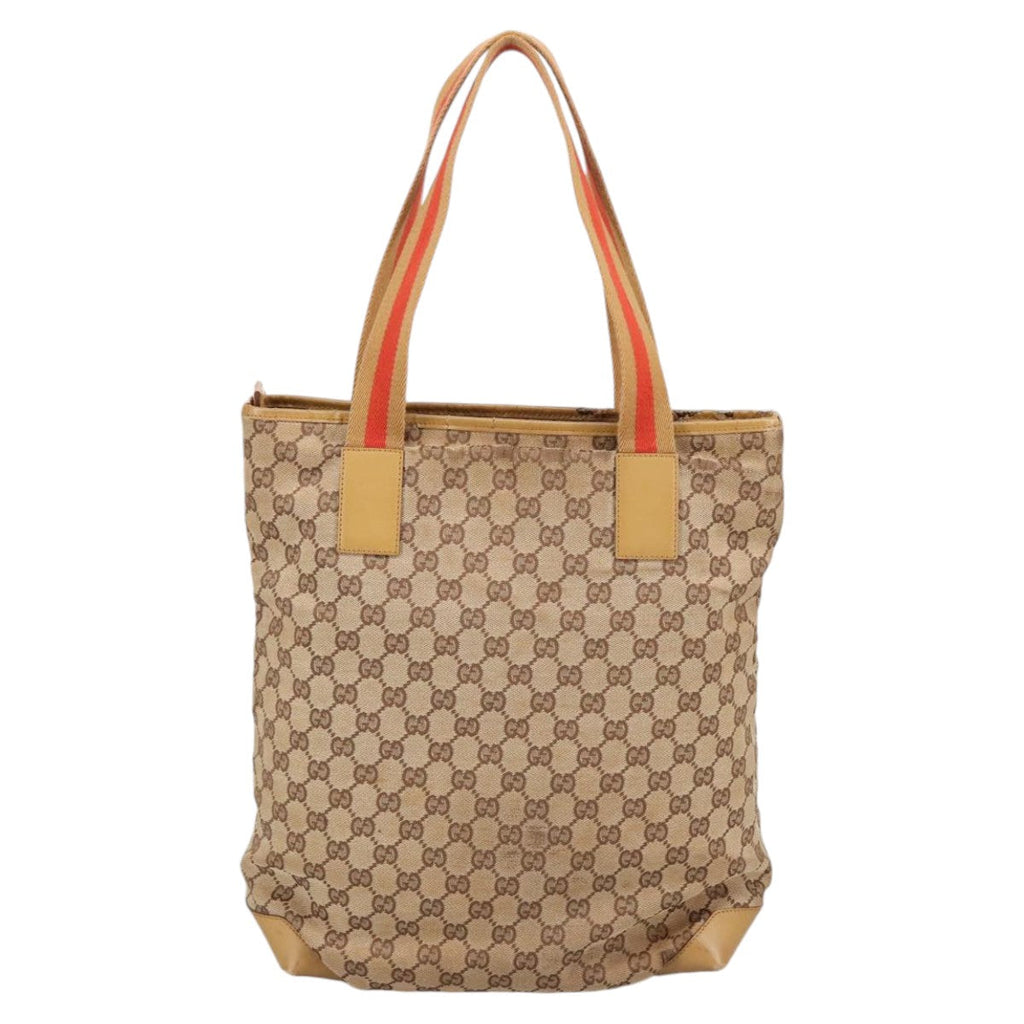 GUCCI GG Canvas Sherry Line Tote Bag Beige Red Gold 019 0401 bs20335