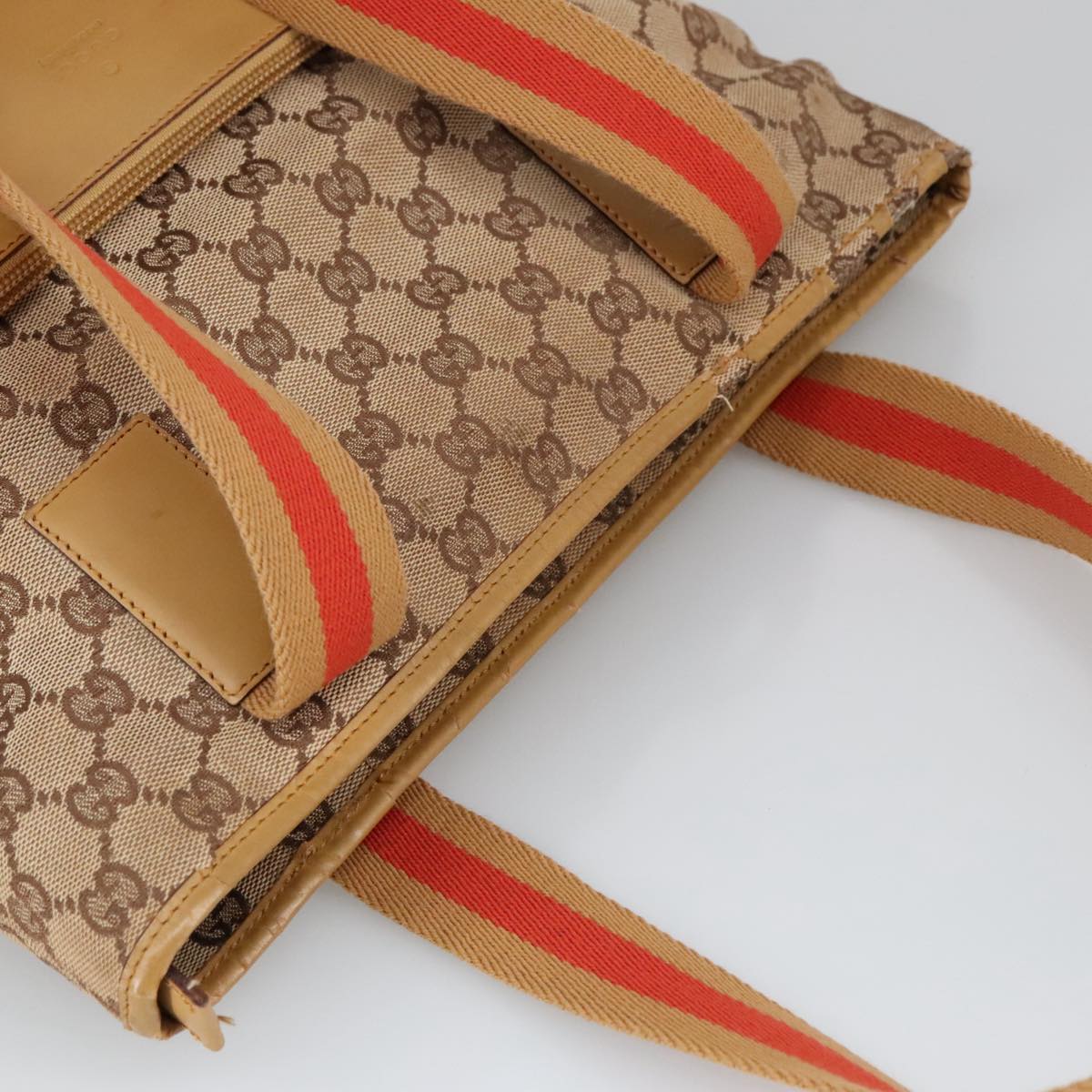 GUCCI GG Canvas Sherry Line Tote Bag Beige Red Gold 019 0401 bs20335