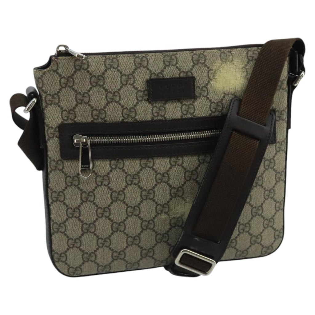 GUCCI GG Supreme Shoulder Bag PVC Leather Beige Silver 406410 bs20336