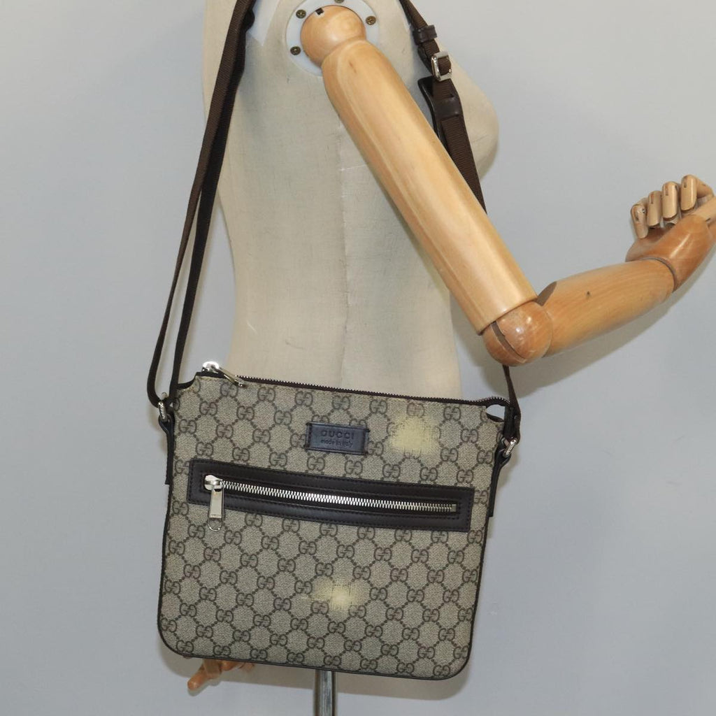 GUCCI GG Supreme Shoulder Bag PVC Leather Beige Silver 406410 bs20336
