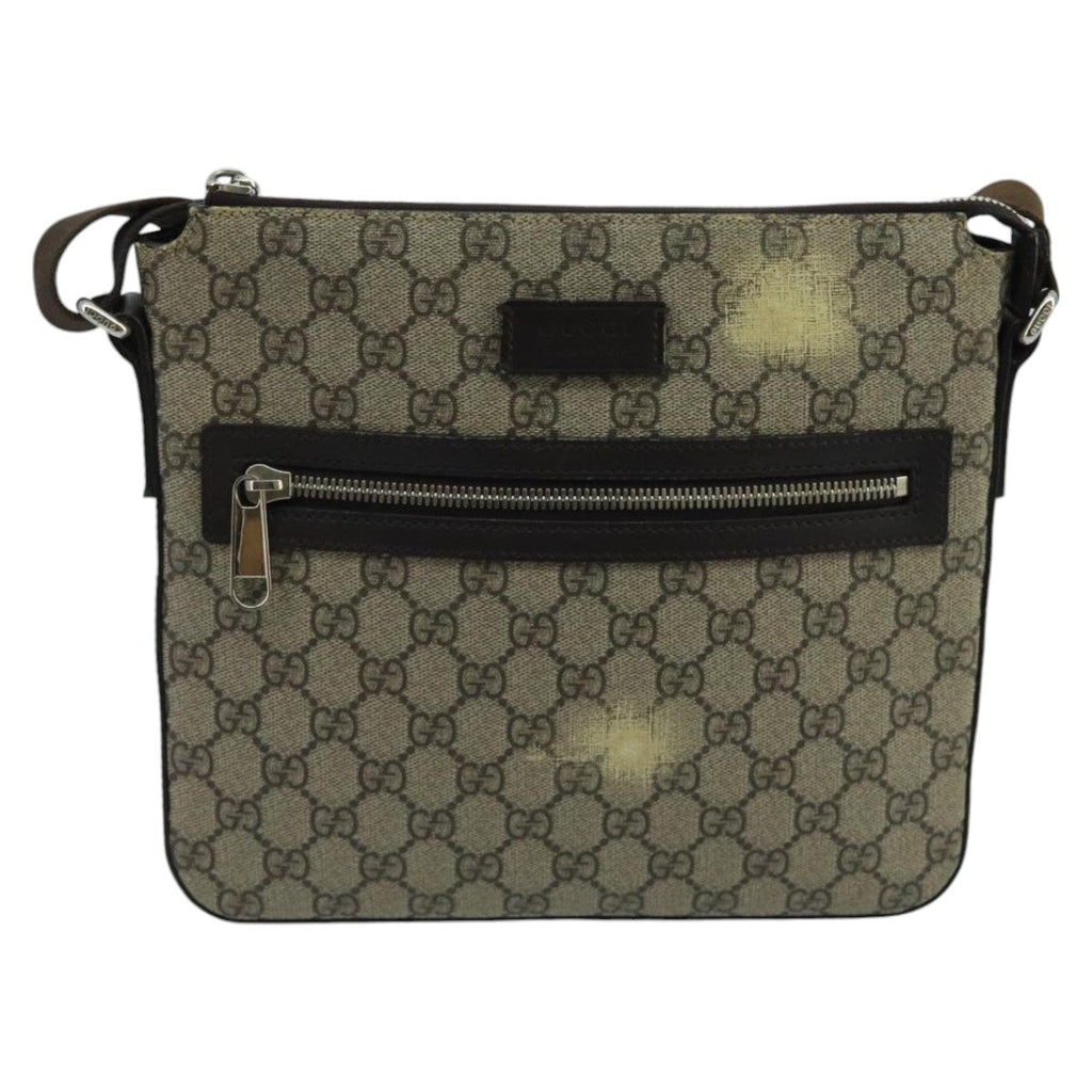 GUCCI GG Supreme Shoulder Bag PVC Leather Beige Silver 406410 bs20336