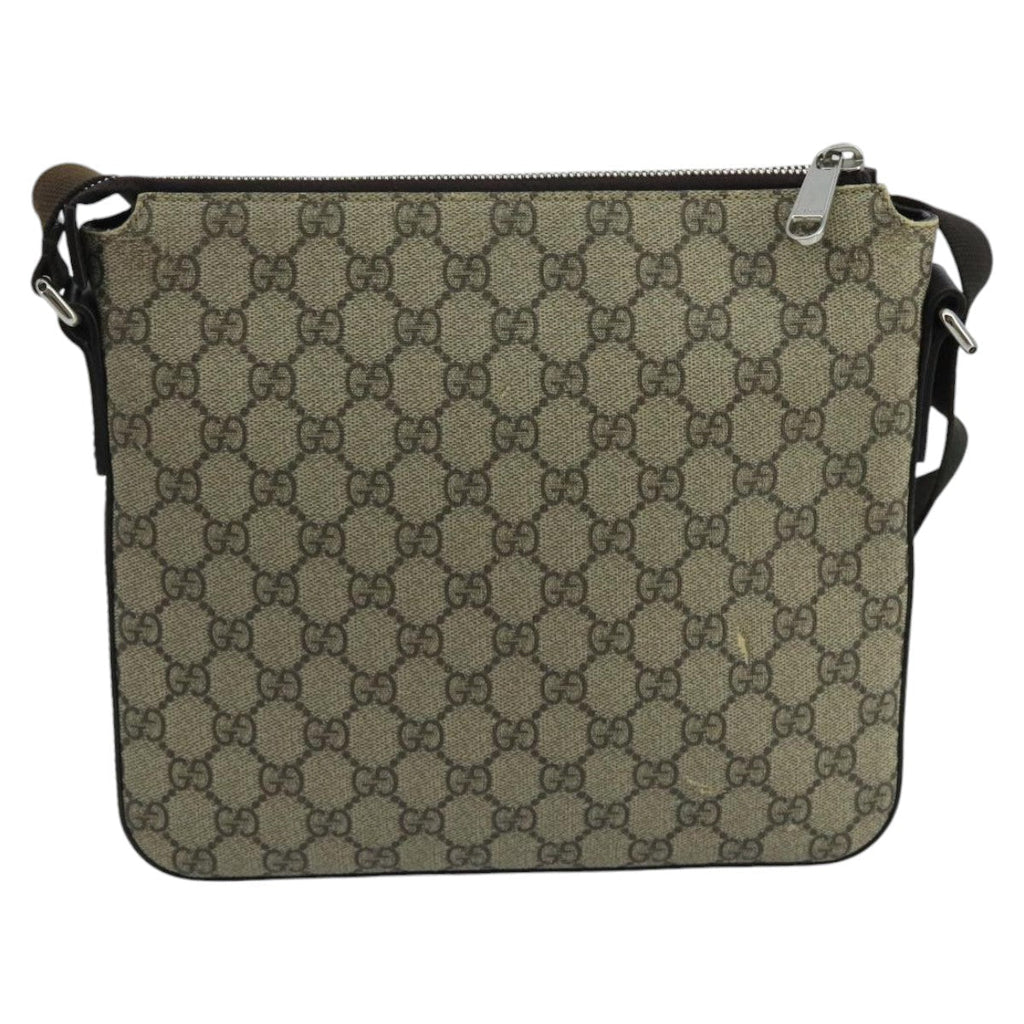 GUCCI GG Supreme Shoulder Bag PVC Leather Beige Silver 406410 bs20336