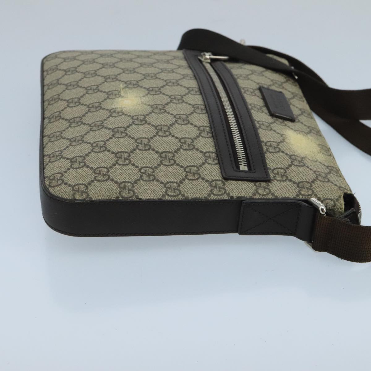GUCCI GG Supreme Shoulder Bag PVC Leather Beige Silver 406410 bs20336