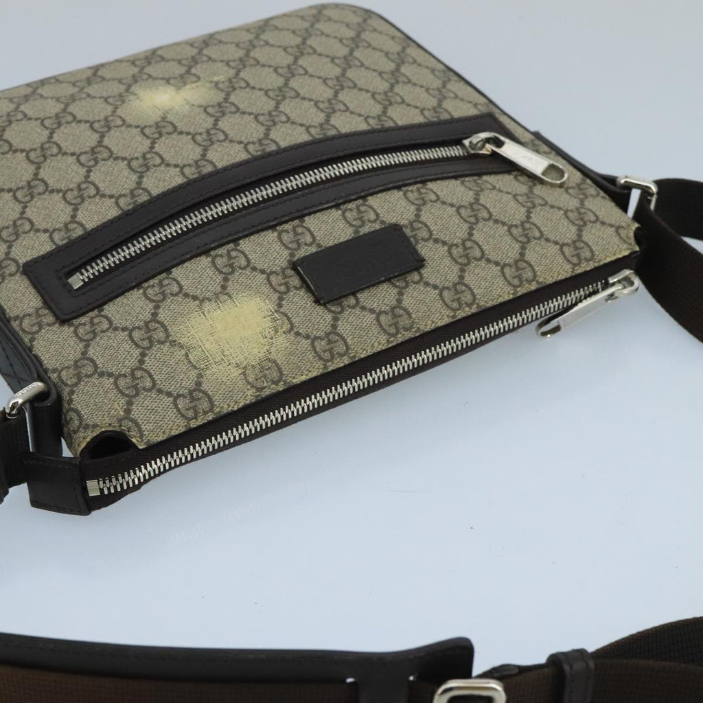 GUCCI GG Supreme Shoulder Bag PVC Leather Beige Silver 406410 bs20336
