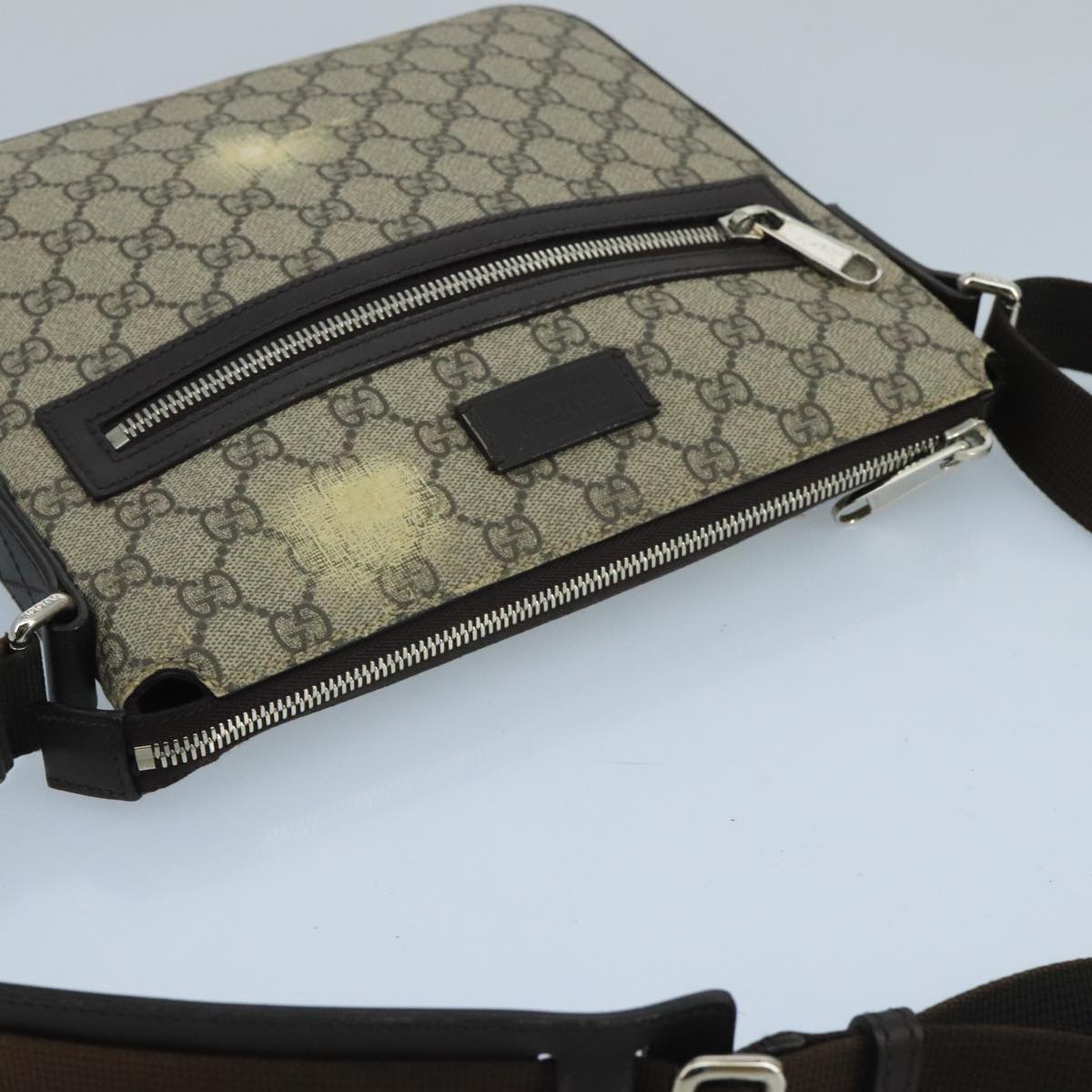 GUCCI GG Supreme Shoulder Bag PVC Leather Beige Silver 406410 bs20336
