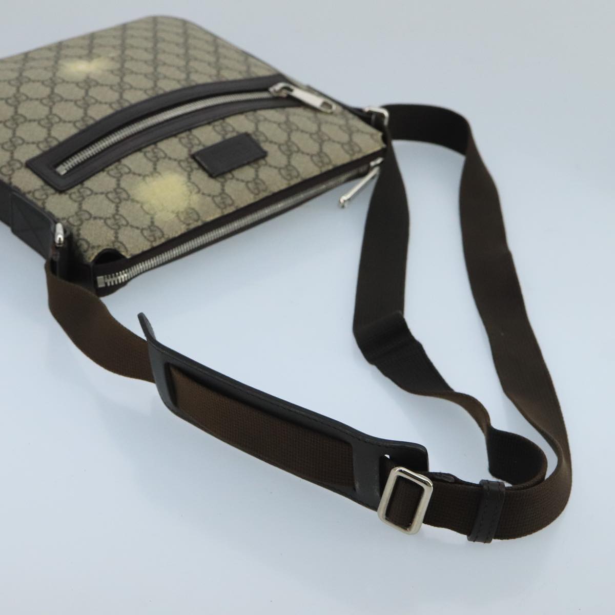 GUCCI GG Supreme Shoulder Bag PVC Leather Beige Silver 406410 bs20336