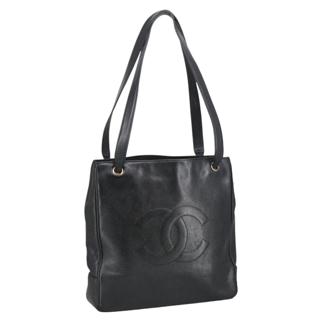 CHANEL COCO Mark Tote Bag Caviar Skin Black Gold CC bs20388
