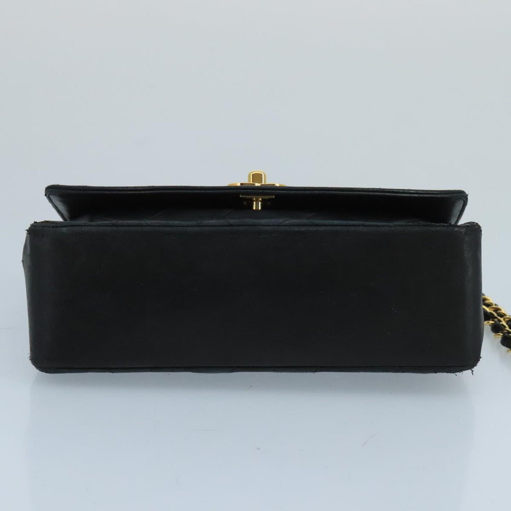 CHANEL Diana Matelasse Chain Shoulder Bag Lamb Skin Black Gold CC bs20390