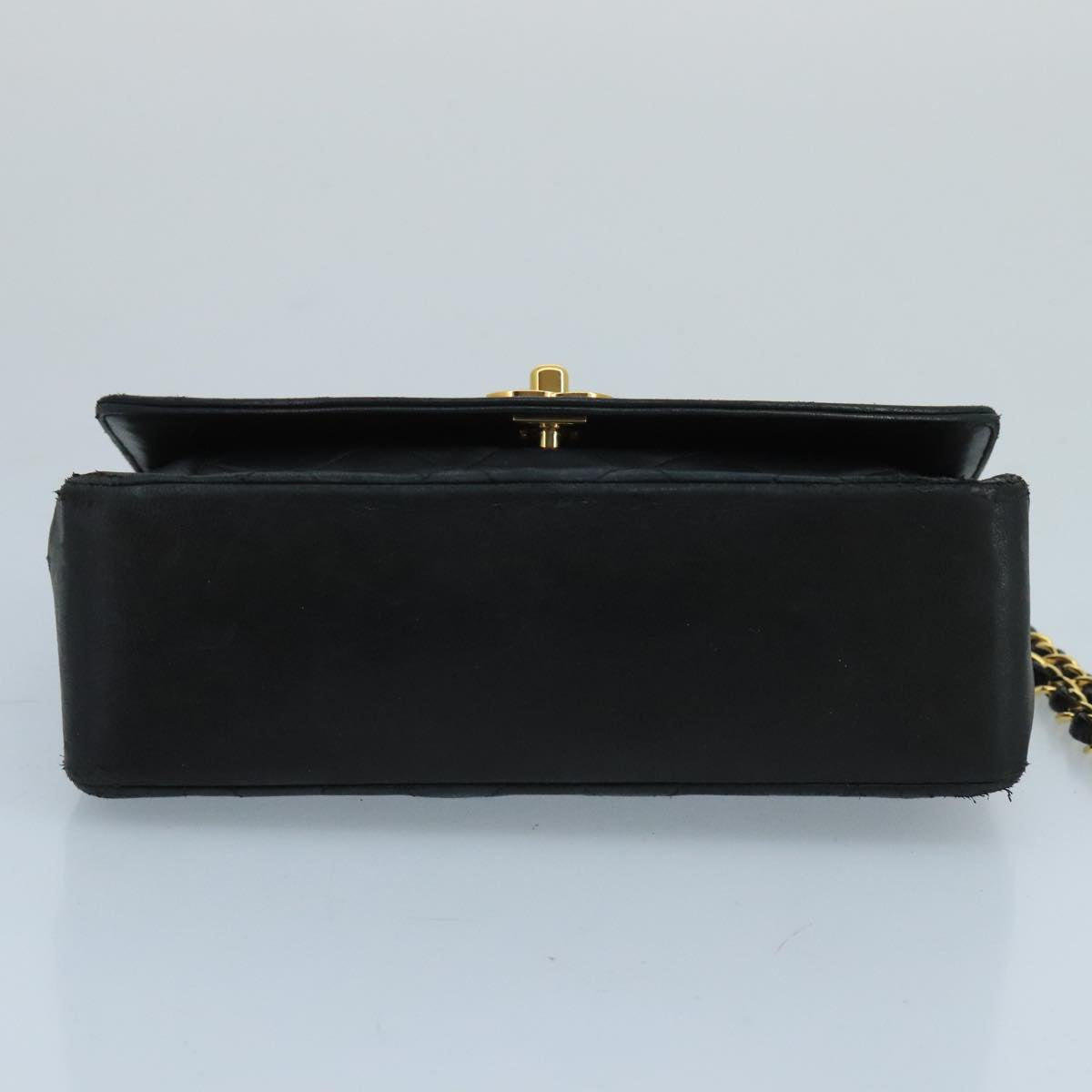 CHANEL Diana Matelasse Chain Shoulder Bag Lamb Skin Black Gold CC bs20390