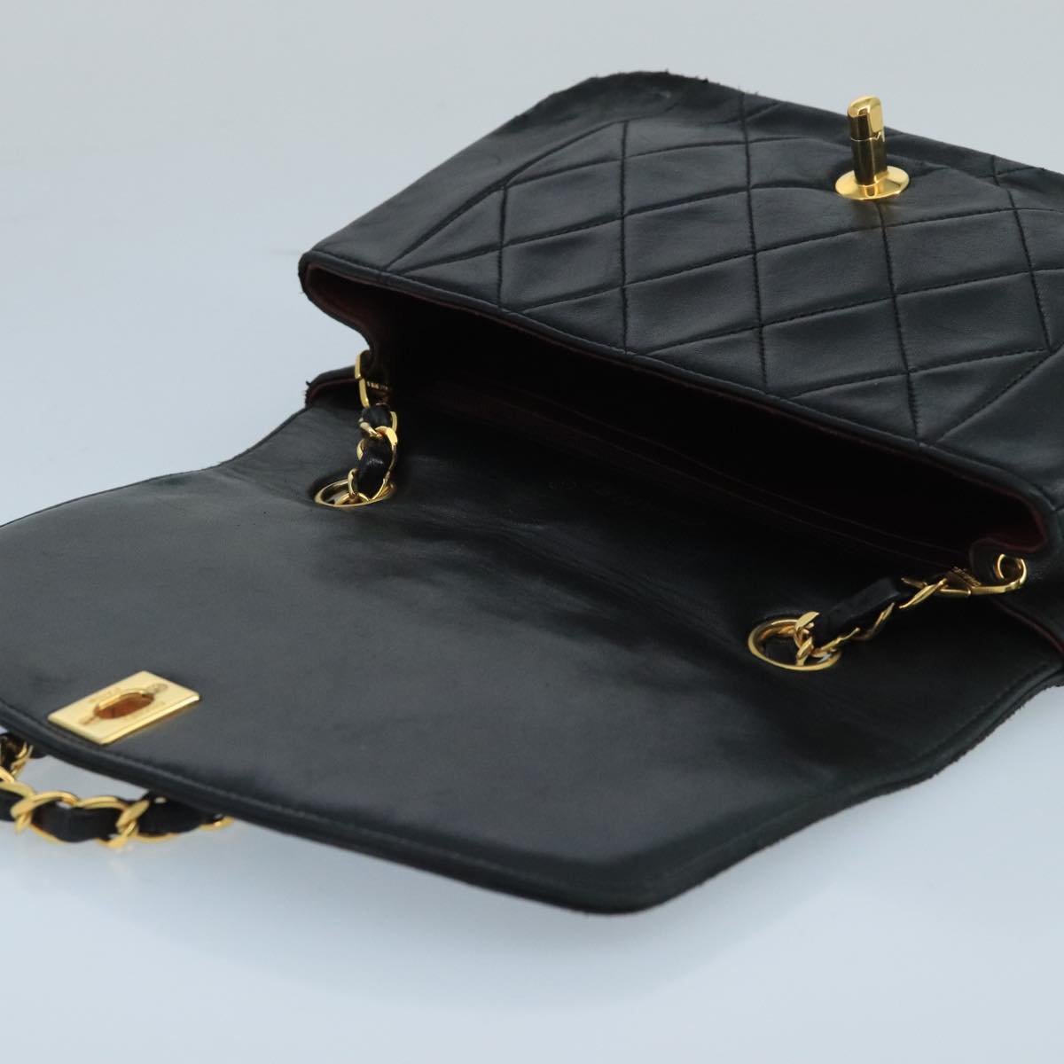 CHANEL Diana Matelasse Chain Shoulder Bag Lamb Skin Black Gold CC bs20390
