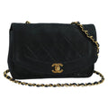 CHANEL Diana Matelasse Chain Shoulder Bag Lamb Skin Black Gold CC bs20390